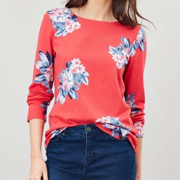 Joules Harbour Graphic Print Jersey Top in Floral Red Preppy Nautical - Picture 1 of 14
